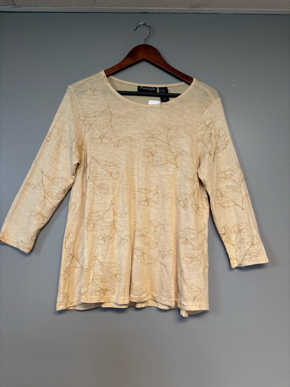 Frazzle Cream Floral Embroidered Long Sleeve Top